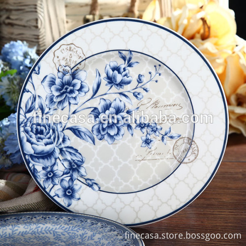 7.5 Inches Elegant Fine New Bone China Ceramic Dinner Plate sets of Blue Dream